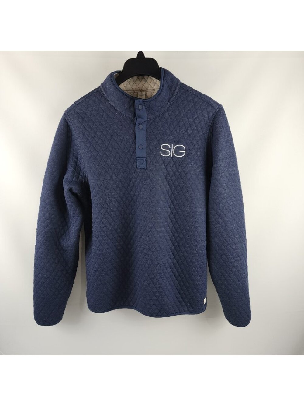 Marine Layer Sweatshirt Mens Large Blue Corbet Reversible Quilted 1/4 Snap Logo